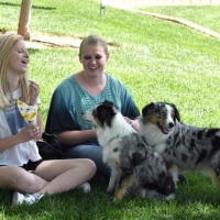 Hilary and friend with two dogs